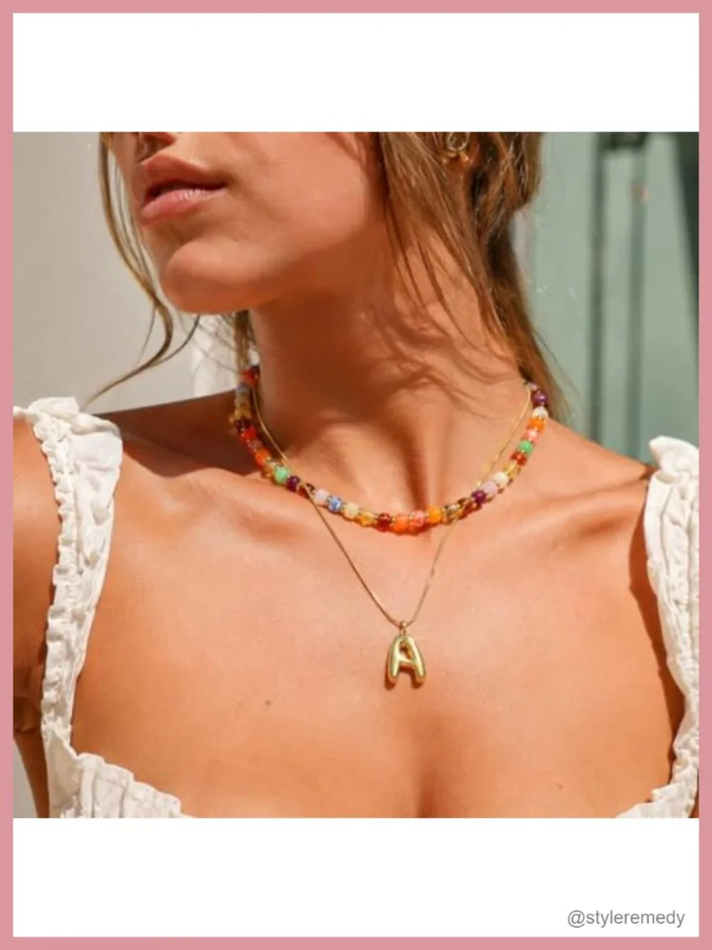 Layered Initial Necklace Set: 14K Gold Plated Bubble Letter Pendant & Acrylic